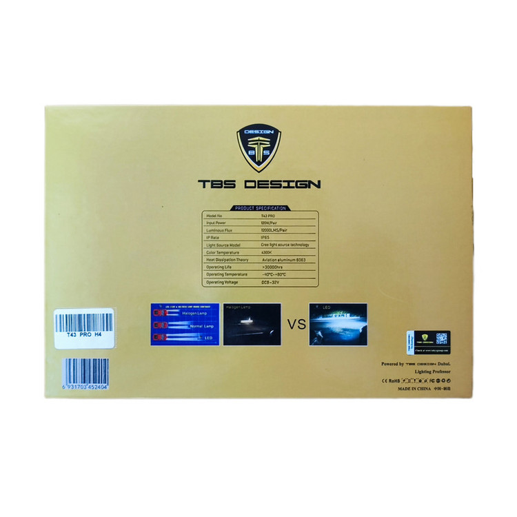 هدلایت لامپ خودرو تی بی اس دیزاین مدل T43 PRO پایه H4 بسته دو عددی