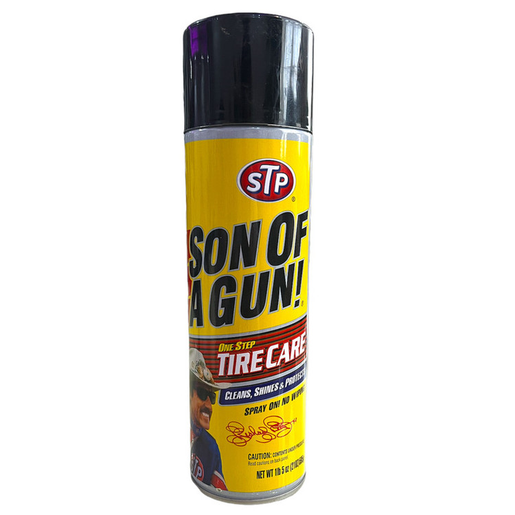 اسپری براق کننده لاستیک خودرو اس تی پی مدل sun of a gun حجم 595 میلی لیتر
